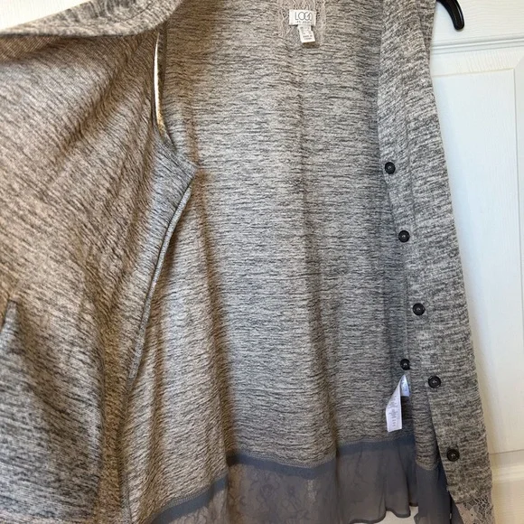 LOGO Lori Goldstein Button Up Lace Trim V-neck Sweater Vest, Women’s, Lg, Gray - Picture 12 of 16
